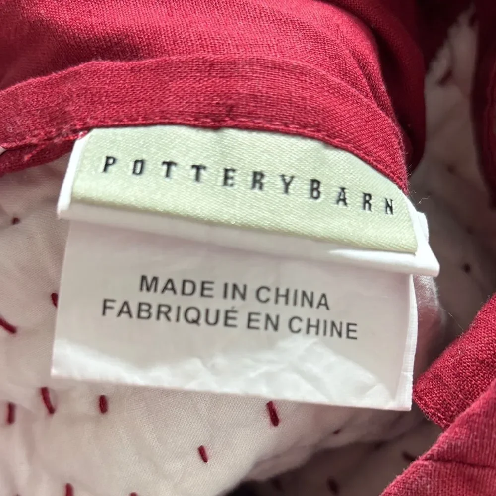 Pottery barn red pillow case standard knit linen/cotton top tie
